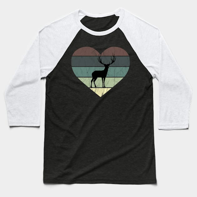 I Love Deer Retro Heart for Hunter Baseball T-Shirt by NoPlanB